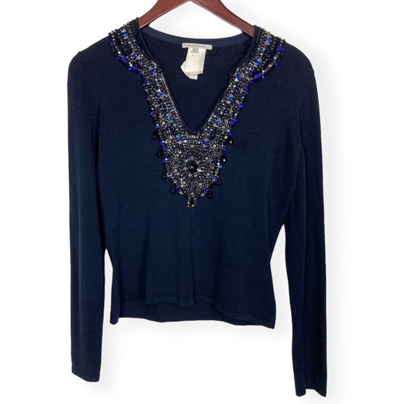 Armand Ventilo Tops - Armand Ventilo Jeweled Neckline Top Size Large